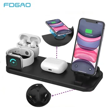 

6 in 1 Qi Wireless Charger Dock Station 10W Fast Wireless Charging Bracket Holder Type-C USB for iPhone 11 XS iWatch Airpods Pro