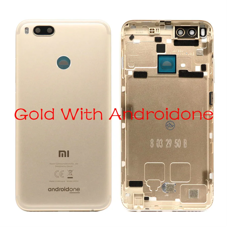 Для Xiaomi mi A1 крышка батареи mi A1 задняя дверь задняя крышка корпуса чехол для Xiaomi mi 5X A1 крышка батареи с кнопкой громкости питания - Цвет: Gold With Androidon