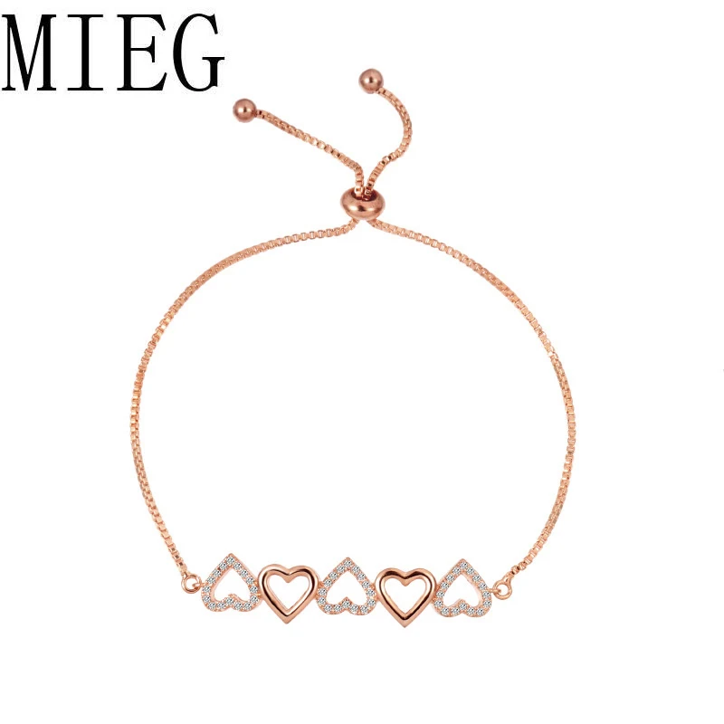 MIEG Регулируемый Женский Шарм CZ браслеты и браслеты модные в форме сердца дизайнерские циркониевые браслеты для девочки подарок