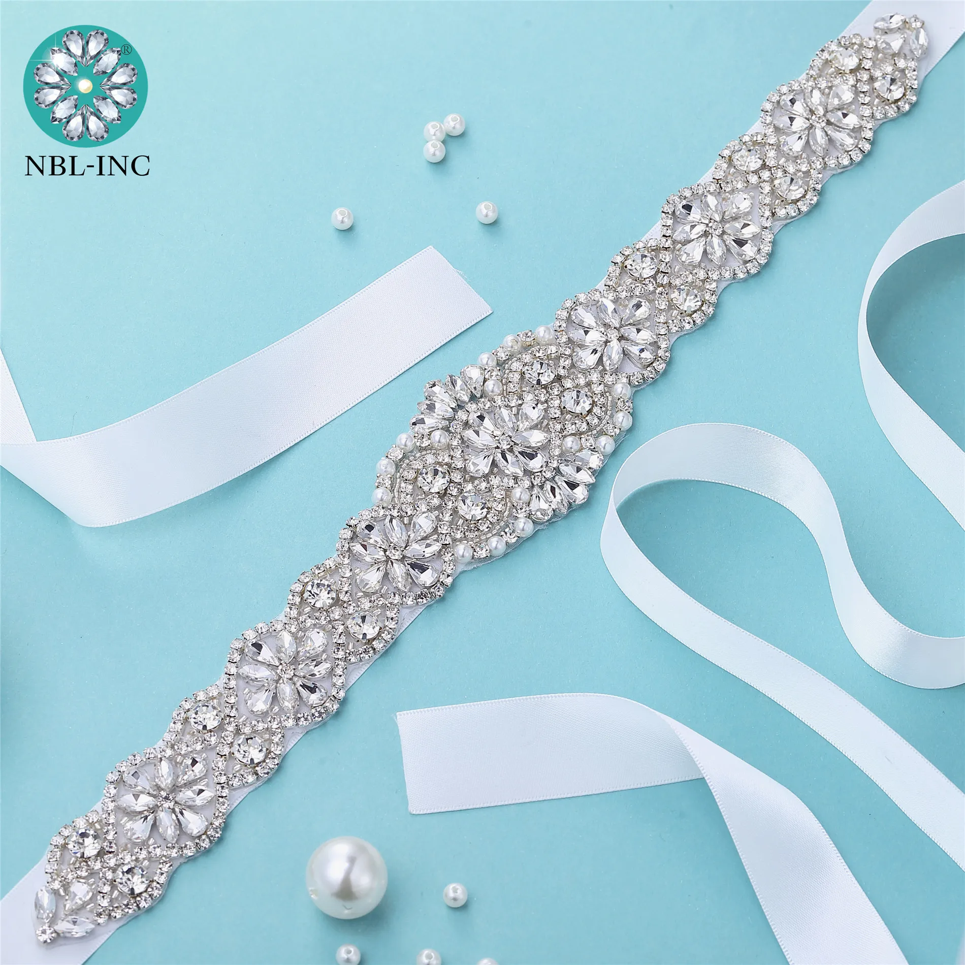 Rhinestone Flower Crystal Bead Diamond Sash Belt Sew on Bridal Wedding Dress 