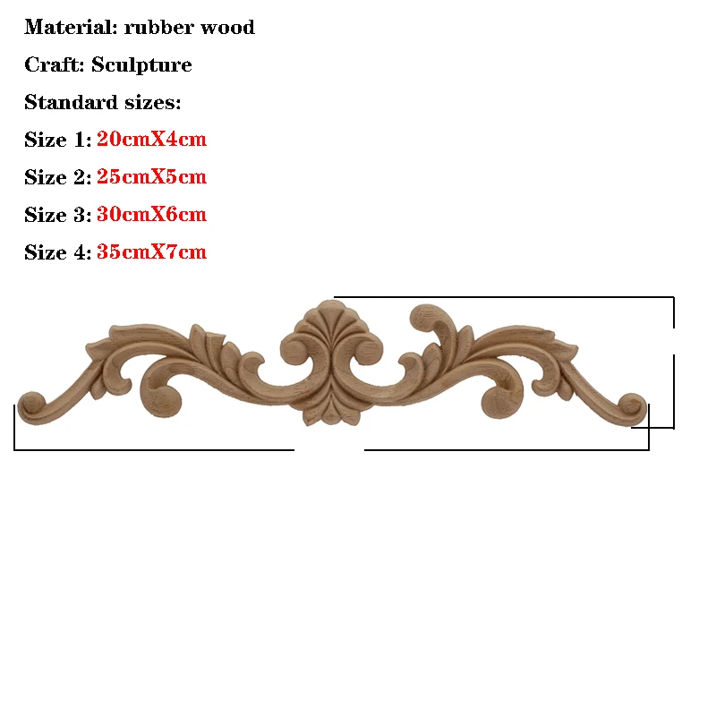 Onlay Wood Mouldings Wood Applique Decal Carved Unpainted Modern Long Large Leaves Flower Rubber Corner Furniture