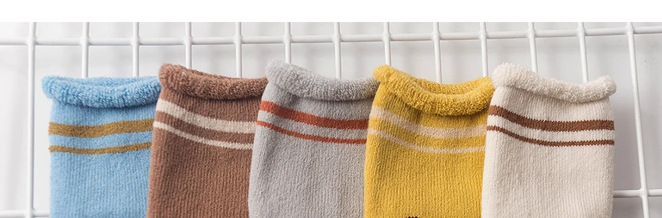 5 пар хлопковых носков для малышей зимние Утепленные носки для новорожденных мальчиков и девочек Теплые махровые носки в полоску для малышей, детские носки