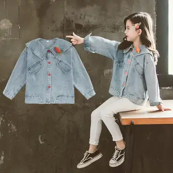 

Denim Jacket for Teens Girls Spring Autumn Girls Casual Jackets Teenage Cute Carrot Design Denim Jacket with Embroidery Coat Top