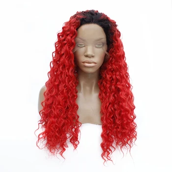 

Black Ombre Red Lace Front Wig High Density Full Hair Glueless Synthetic Curly Wigs For Black Women Heat Resistant