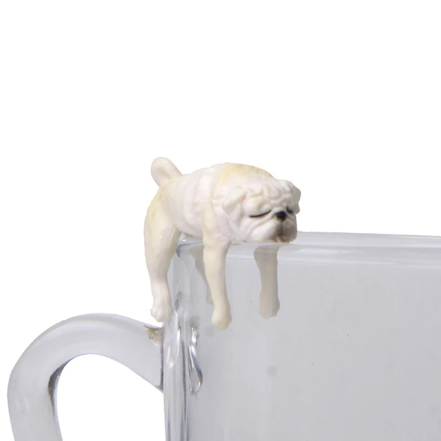 Realistic Mini Pug Dog Figurine Hanging on Cup Rim DIY Fairy Garden Collectible model Accessory 6