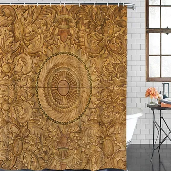 

Shower Curtain Wood Carving Flower Wood Waterproof Polyester Fabric Bathroom Curtain Home Decoration Bathroom Shower Curtain