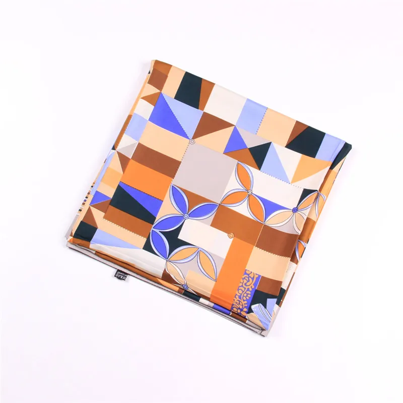 POBING Silk Scarf Women Large Shawls Geometric Stoles Square Bandana Luxury Kerchief Hijab Scarf Female Foulards 130CM 4