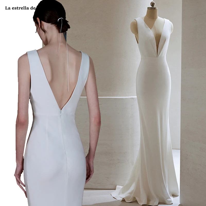 Vestido de noiva новое атласное сексуальное платье с v образным вырезом цвета слоновой