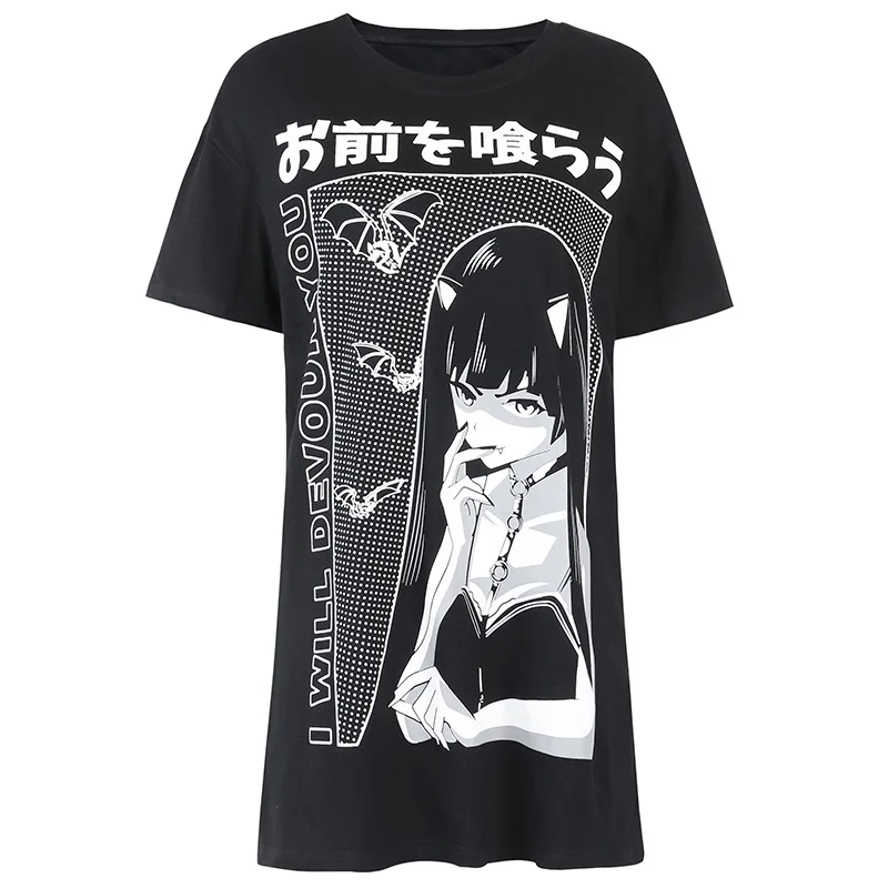 

Летняя мода Летучая мышь с мультяшным принтом вампира Harajuku женская футболка Черная Корейская версия тренда японского вязаного топа