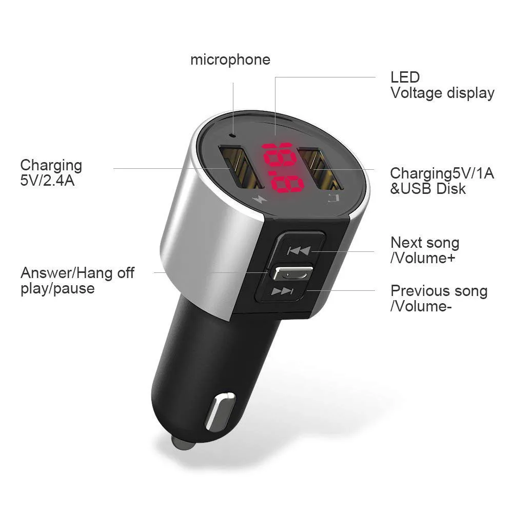 Автомобильный Bluetooth MP3 плеер FM беспроводной передатчик 5 В/1204 А двойной USB ЖК