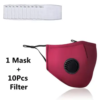 

Reusable Cotton Mouth Mask Washable Face Mouth Respirator Anti-Dust Protective Mask Breath Valve + 10PCS Mask Filter Pad