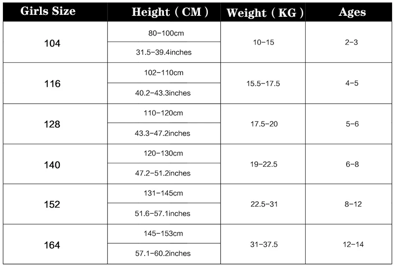 Girls Size