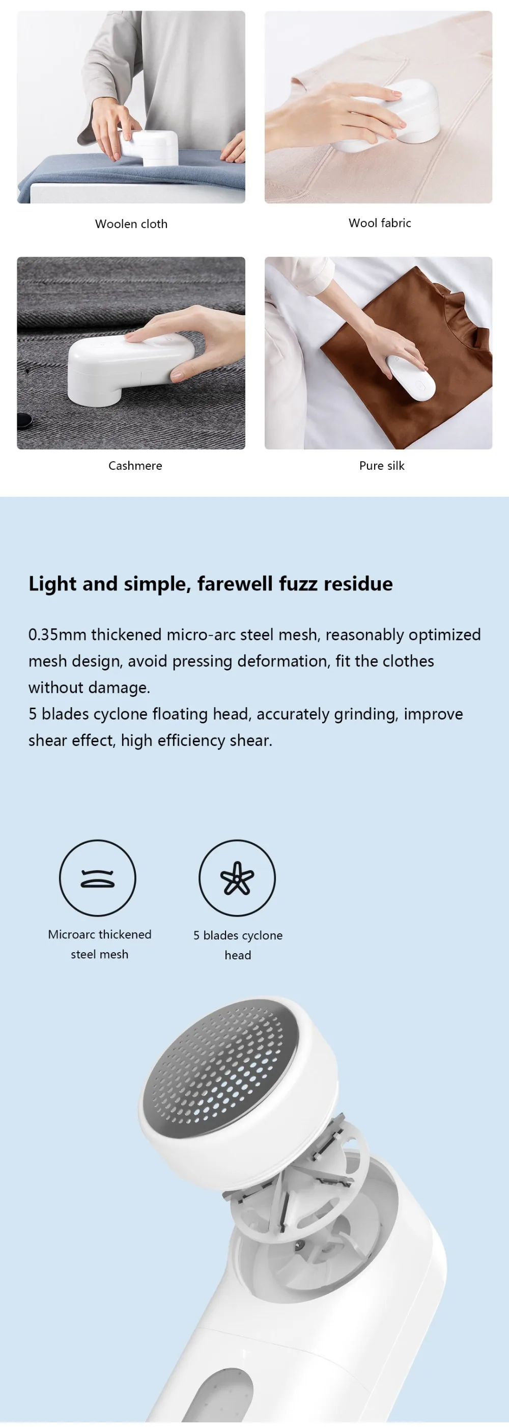 Original Xiaomi Mijia Portable Lint Remover Hair Ball Trimmer Sweater Remover 5 Leaf Cutter Head Motor Trimmer With Brush Inside (9)