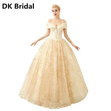 Золотые платья с открытыми плечами, бальные платья, роскошное бальное платье с блестками, вечерние длинные халаты на выпускной, vestidos de 15 agnos