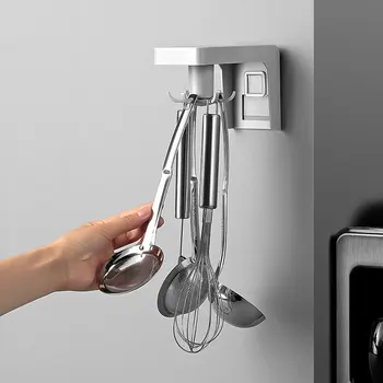 

360 Degree Rotating Spoon Hooks Holder Storage Spatula Hanger Organizer Kitchen Utensil Pan Spoon