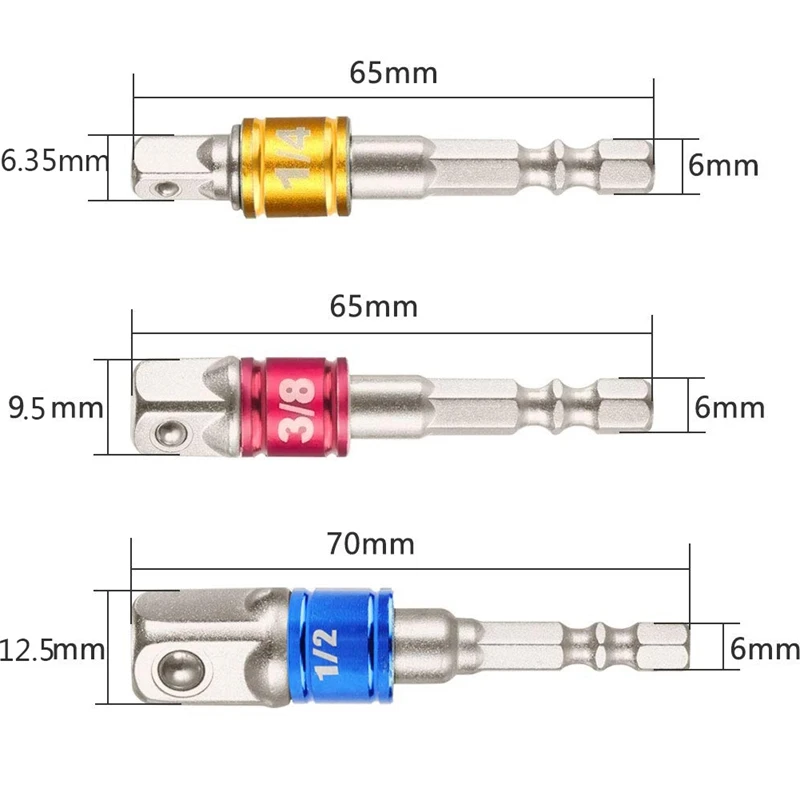 Impact Adapter And Reducer Set Extension Set With 1/4 inch Hex Shank 60Mm/100Mm/150Mm Magnetic Screwdriver Bit Holder