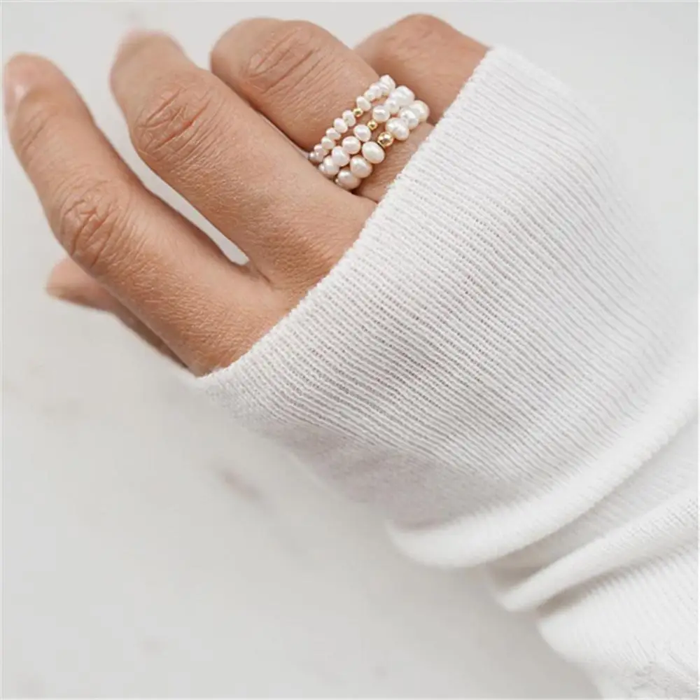 French Natural Shell Pearl Rings for Women Elastic Adjustable Fashion Jewelry Stainless