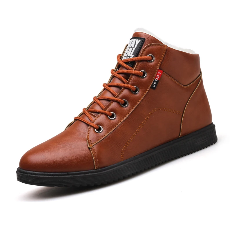 Мужские высокие кожаные зимние теплые модные кроссовки мужские ботинки обувь сапоги мужские короткие туфли Zapatillas мужская обувь на плоской подошве - Цвет: Men Boots Brown