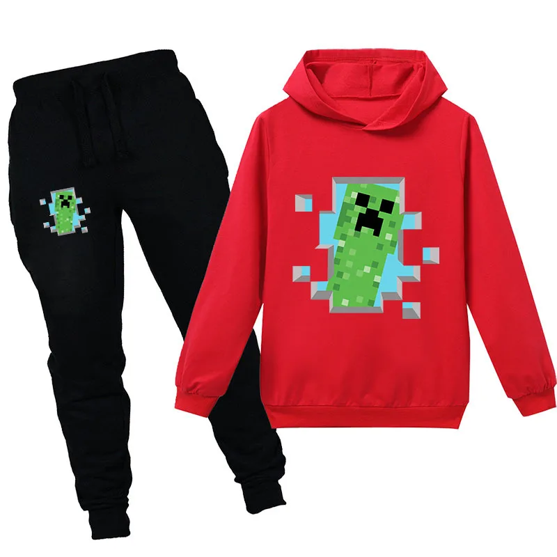 

h 2020 kids Boys Girls autumn suit Minecrafters Cartoon Clothes Sweatshirts Long Sleeve +trousers Christmas Shirt Game Creeper