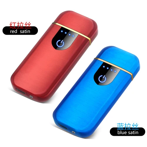 Red and Blue Зарядка USB Зажигалка Смарт ветрозащитный сенсорный датчик индукции Vape перезаряжаемая электронная сигарета ультра-тонкий металл мужские подарки - Цвет: Red and Blue