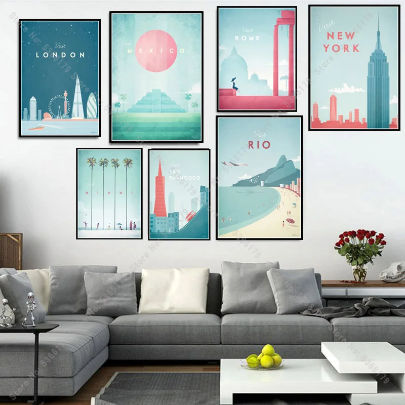 NT646 Oil Painting Hot Minimalist RIO Rome New York Travel World City Poster Print Wall Art Canvas Picture Living Home Room Deco | Дом и сад