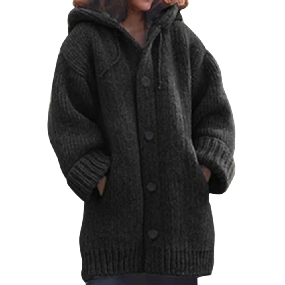 LASPERAL осенний женский длинный кардиган Однотонный свитер с капюшоном длинное пальто зимнее женское вязаное пальто размера плюс 5XL повседневная трикотажная одежда - Цвет: black