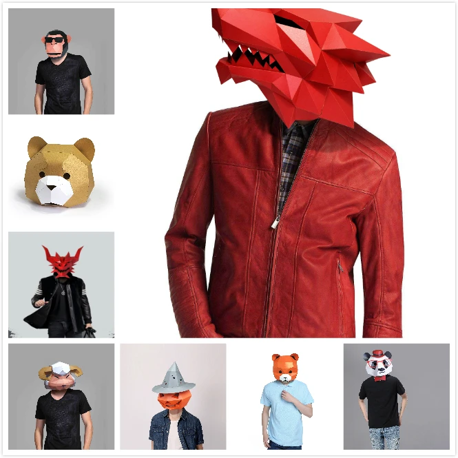

Paper Mask 3d Animal Head Series One Costume Cosplay DIY Paper Craft Model Mask Christmas Halloween Prom Party Gift