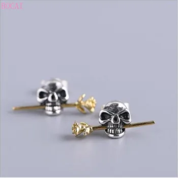 

S925 silver earrings for women retro Thai silver earrings women's fashion jewelry skull Rose Earrings