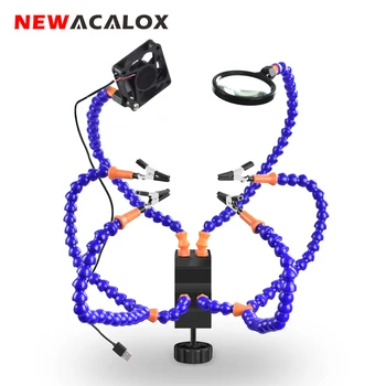 NEWACALOX Desk Clamp Soldering PCB Holder Crafts Repair Helping Welding Station 3X LED Magnifier Soldering Third Hand Tool Kit magnifier phone repair platform station universal clamp form magnifying glass desktop holder soldering repair tool