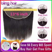 Bling Hair 13x6 синтетический fronar Ear to Ear Closure бразильские прямые человеческие волосы закрытие бесплатно/средний/три части Remy натуральный цвет