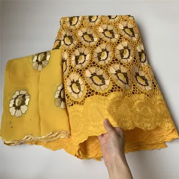 

7yard Swiss lace fabric 2020 latest heavy beaded embroidery African 100% cotton fabrics Swiss voile lace popular Dubai style