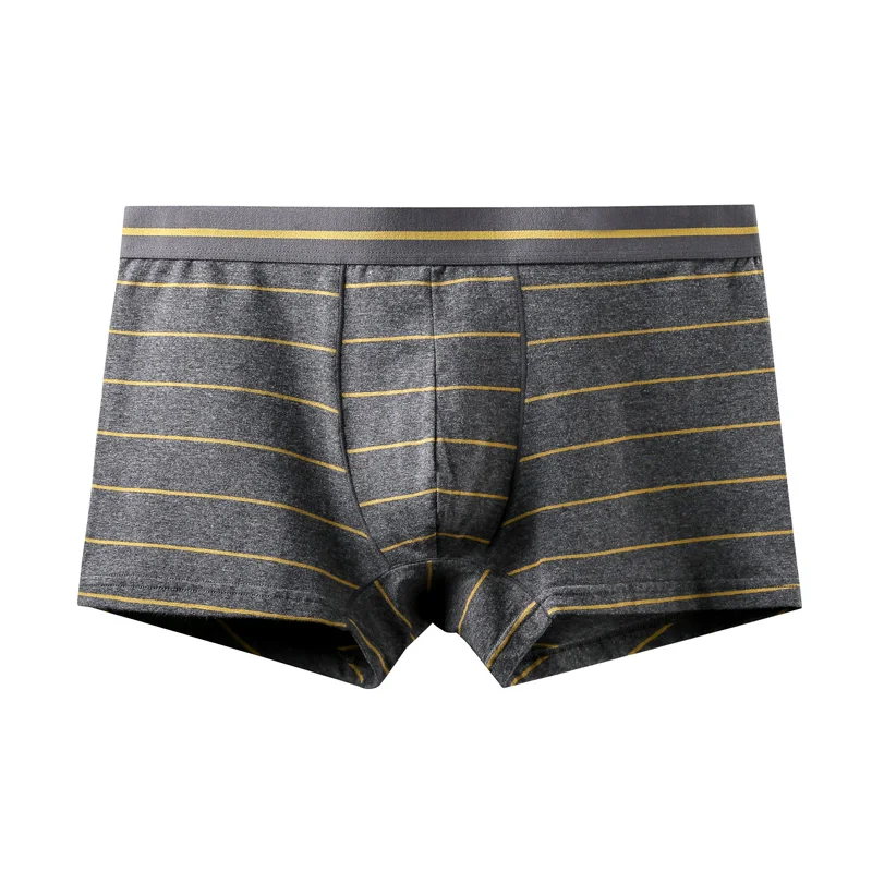 Dark grey yellow Новинка, полосатые мужские хлопковые боксеры, шорты, боксеры, нижнее белье для мужчин, фирменные трусы, удобные дышащие мужские трусы большого размера - Цвет: Dark grey yellow