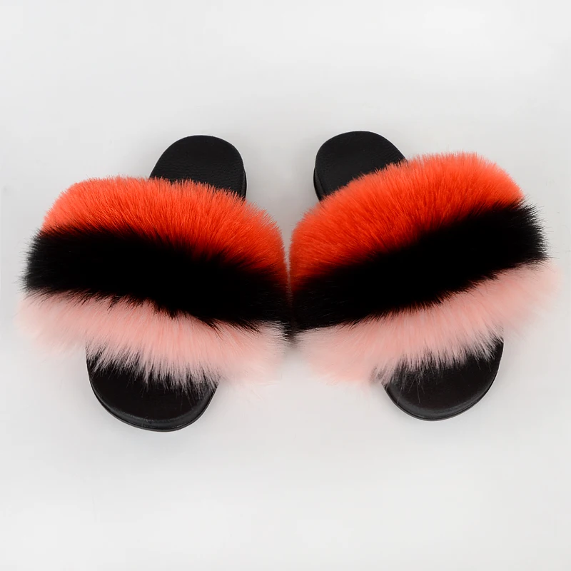 

Fox Fur Fur Slippers Women Summer Faux Fur Fox Fur Fashion Simple Non-Slip Indoor Flat Bottom Fluffy Sandals