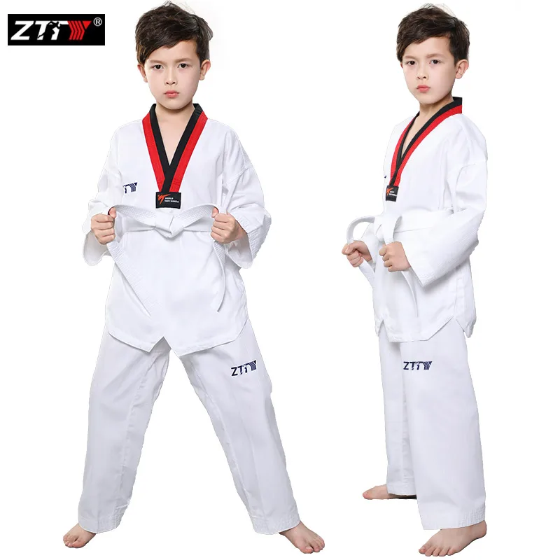 White Cotton Taekwondo Suit Karate Judo Children Adult Unisex Long Sleeve 2020