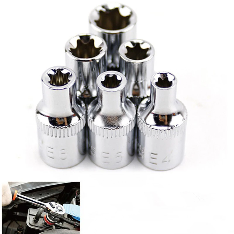6 шт. 1/4 дюймов Torx Star Female Bit E Набор торцевых головок E4 E5 E6 E7 E8 E10 ручные инструменты аксессуары для звездных болтов