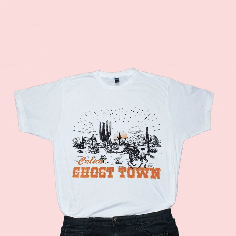 Humor vintage Wild футболка West Ladies летний хлопковый топ Ghost Town с надписью California размера