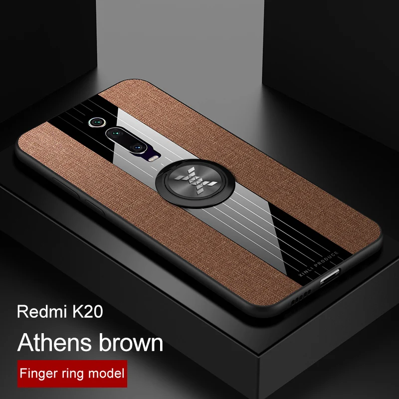 brown case and ring Чехол для xiaomi mi 9T Pro, роскошная жесткая ткань с кольцом, магнитный штатив, тонкая защитная задняя крышка для xiaomi mi 9t mi 9 t, чехол для телефона - Цвет: brown case and ring