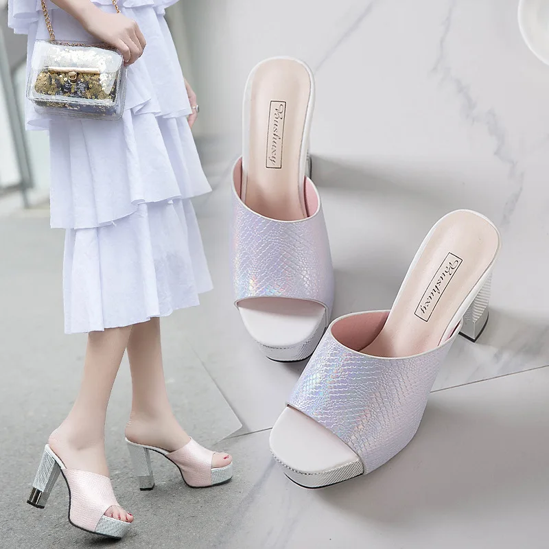 

2019 Spring And Summer Chunky-Heel Waterproof Platform Sandals Europe And America Stone Pattern Sandals Women's Ultra-High-Heel
