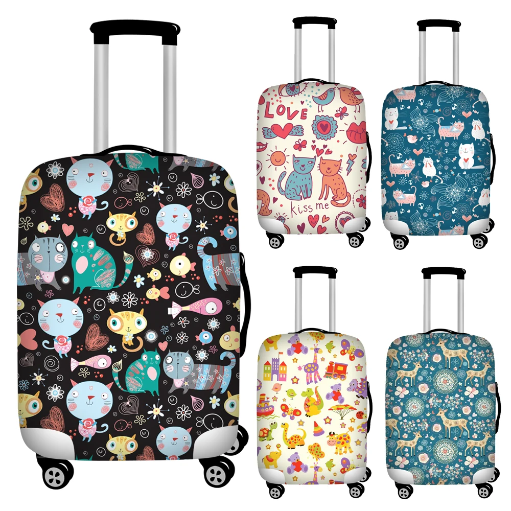 

FORUDESIGNS Floral Cartoon Animal Cat Print Travel Luggage Protective Dust Covers Elastic 18''-32'' Trolley Suitcase Covers