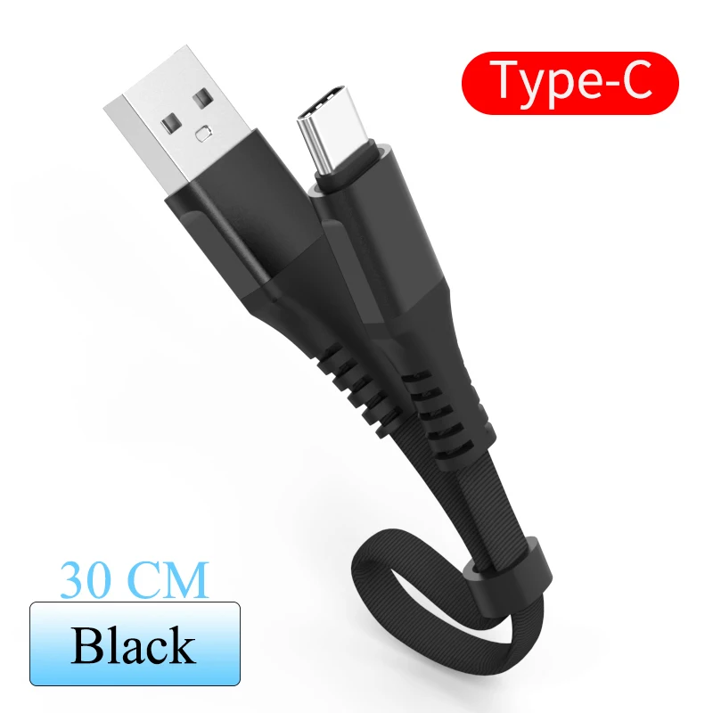 30 см зарядный кабель для передачи данных Micro usb type C кабель для освещения для Iphone 6 huawei Honor 9X Быстрая Зарядка Внешний аккумулятор Кабели для телефонов IY341 - Цвет: For Type-C Black