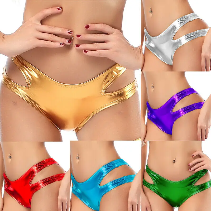 Женское кожаное нижнее белье G String с низкой посадкой, короткие стринги с влажным эффектом, сексуальные трусики из ПВХ, танцевальное белье, Клубная одежда, 10 цветов