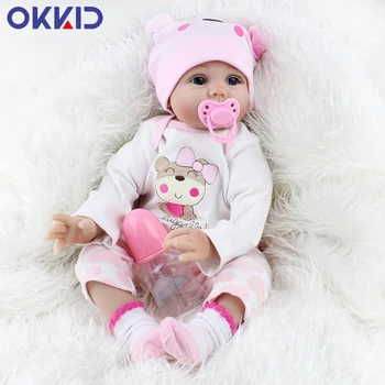 

OKKID 45cm Reborn Silicone Limbs Soft Body Baby Dolls Toy For Girls Lifelike Newborn Toddler Bebe Doll Bonecas Playmate Gifts