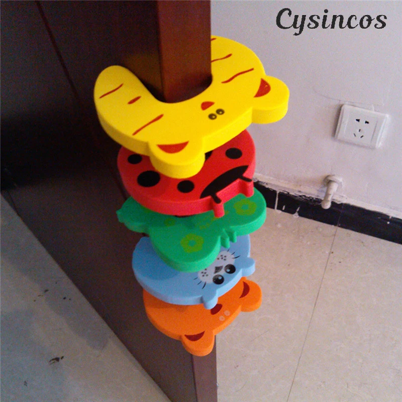 

CYSINCOS 5pcs Kid Safety Protection Baby Safety Cute Cartoon Animal Security Card Door Baby Care Child Lock Protection Children