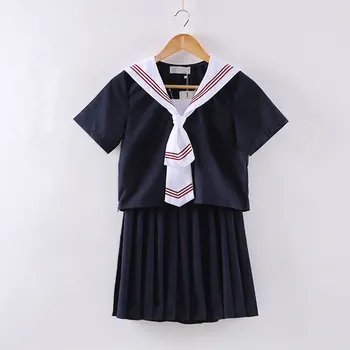

JK Uniform Sailor Suit School Costume Outfit Cosplay Party - White Collar XXL XL L M S (Short Sleeve + 60cm Middle-Skirt + Tie)