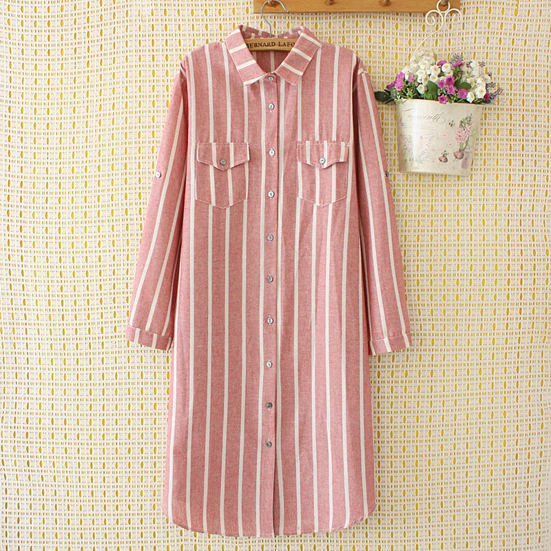 

Plus-sized Korean-style WOMEN'S Wear Rollable Sleeves Long-sleeved Dress over-the-Knee Long Stripes Shirt Dress 1927
