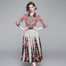Новые продукты Ozhouzhan женское платье ретро длинный рукав отложной воротник модное принтованное для похудения средней длины универсальное платье