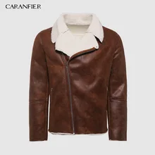 CARANFIER Новая мужская кожаная куртка на молнии осенне-зимняя теплая меховая подкладка с отворотом кожаная верхняя одежда многослойная куртка для мужчин