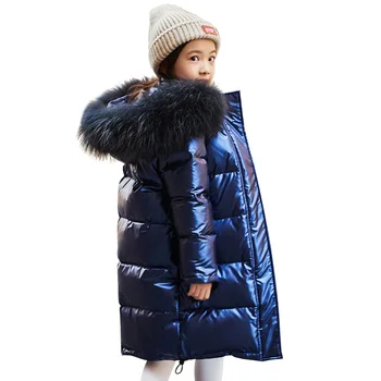 

Children's Real Fur Colloar Down Jacket Girls Boys Mid-Length Thick Warm Coats For Cold Winter Kids Fashion Hooded Outwear 5-14t