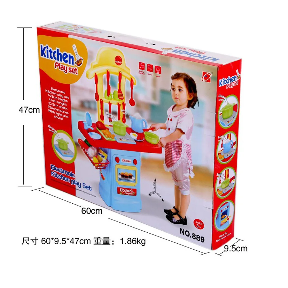 

Pz0004 Electronic Toy Play House Kitchen Large Dining Table Tableware Set with Electromagnetic Furnace Dining Table with Voice L