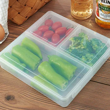 

2 pcs Kitchen Storage Box 3 Compartments Sealed Fridge Box Crisper for Vegetables